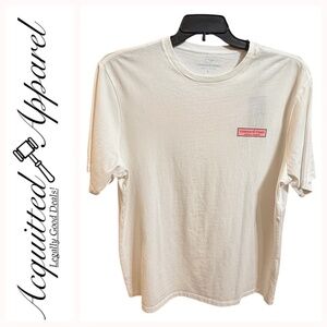 Vineyard Vines Cream Men’s Short Sleeve Tee with Pink Logo NWT to